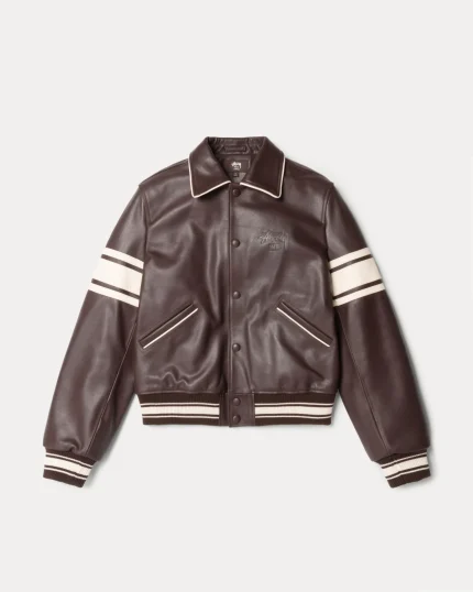 Stussy Wales Bonner Leather Varsity Brown Jacket