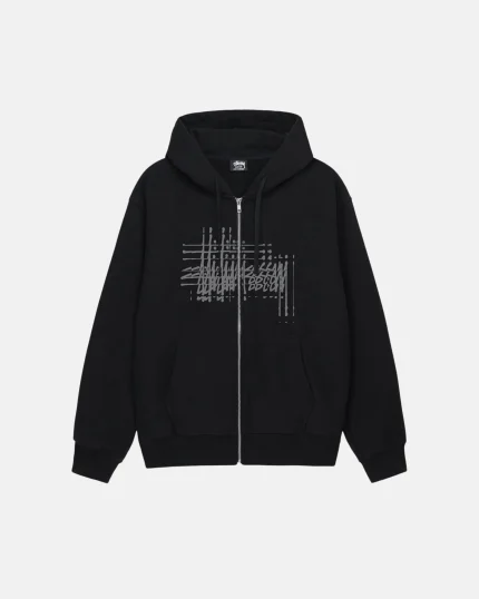 STUSSY REFRACTED ZIP HOODIE Black